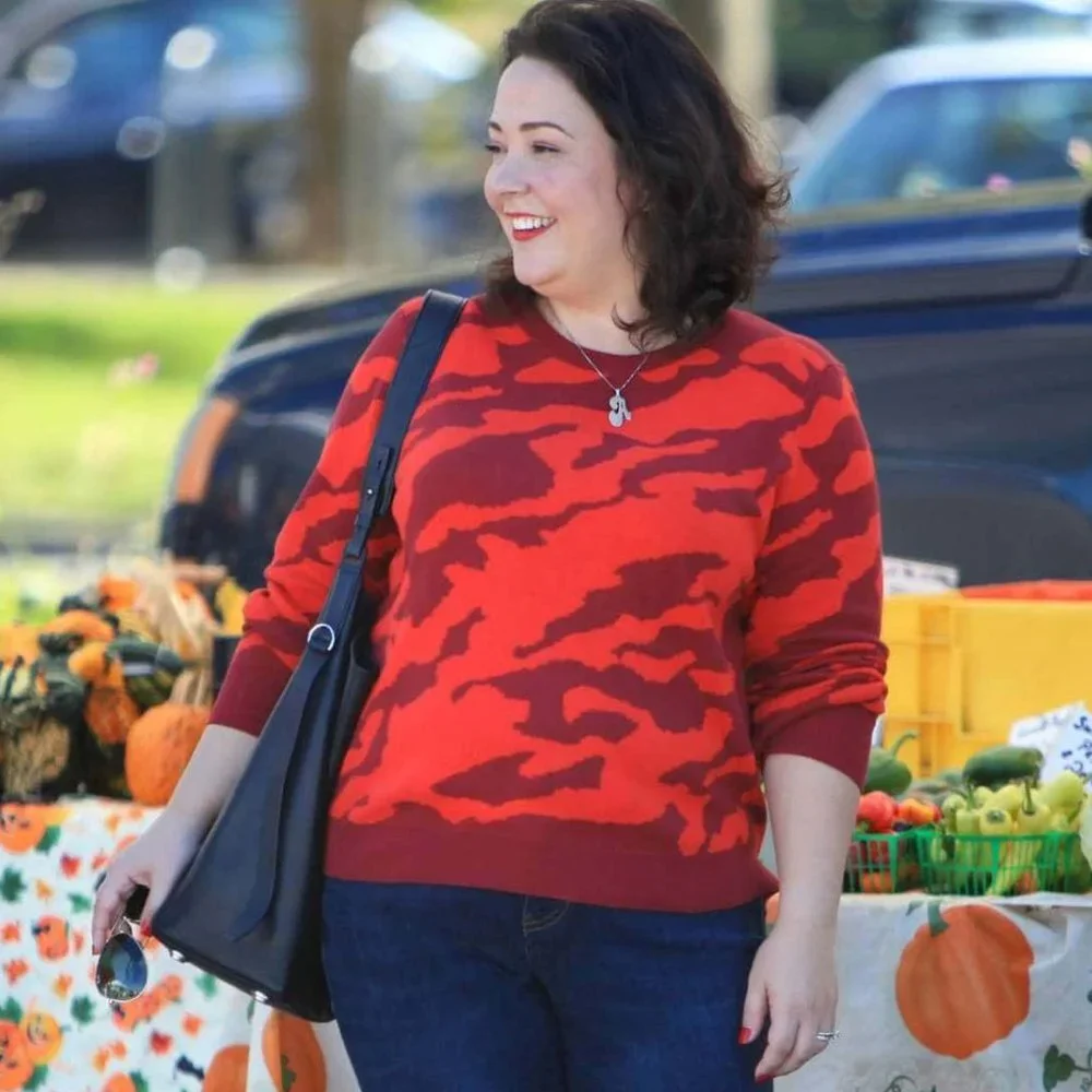 CAbi 3158 Red Camo Pullover Sweater